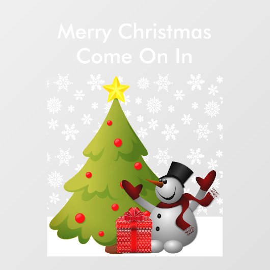 Merry Kerstmis Snowman Tree Storefront of Home LG Raamsticker (Vel)