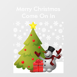 Merry Kerstmis Snowman Tree Storefront of Home LG Raamsticker