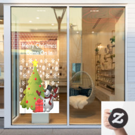 Merry Kerstmis Snowman Tree Storefront of Home LG Raamsticker
