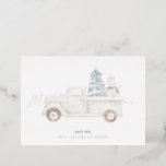 Merry Kerstmis Snowman Truck Overlay Real Folie Feestdagenkaart<br><div class="desc">Vrolijk kerstfeest Snowman Truck Overlay. De elegantie van echte folie voor vrolijk kerstfeest in zilver,  goud of roos goud in een elegant setscript,  met een sneeuwman en kerstboom op een witte vrachtwagen gekleurd op de achtergrond. Eenvoudig aan te passen met uw namen,  ook in echte folie,  en groet onder.</div>