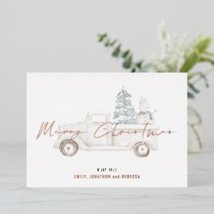 Merry Kerstmis Snowman Truck Overlay Real Folie Feestdagenkaart