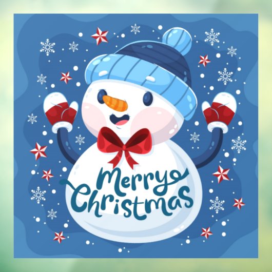 Merry Kerstmis Snowman Window Cling Raamsticker (Vel 3)