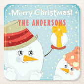 Merry Kerstmis Snowman Winter Feestdagen Naam Kartonnen Onderzetters (Voorkant)