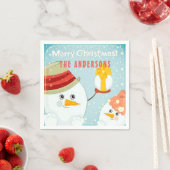 Merry Kerstmis Snowman Winter Feestdagen Naam Servet (Insitu)