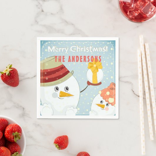 Merry Kerstmis Snowman Winter Feestdagen Naam Servet (Insitu)