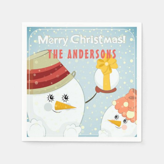Merry Kerstmis Snowman Winter Feestdagen Naam Servet (Voorkant)