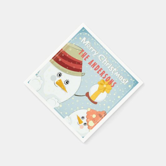Merry Kerstmis Snowman Winter Feestdagen Naam Servet (Hoek)