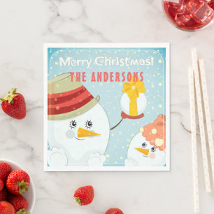 Merry Kerstmis Snowman Winter Feestdagen Naam Servet