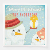 Merry Kerstmis Snowman Winter Feestdagen Naam Servet (Voorkant)