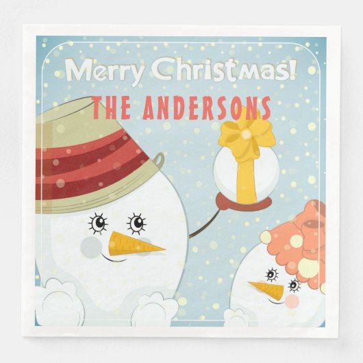 Merry Kerstmis Snowman Winter Feestdagen Naam Servet (Voorkant)