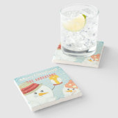 Merry Kerstmis Snowman Winter Feestdagen Naam Stenen Onderzetter (Zijkant)