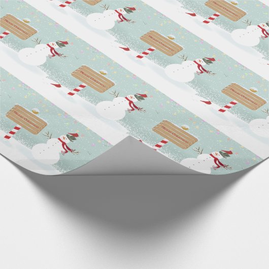 Merry Kerstmis Snowman Winter Scene Cadeaupapier (Hoek)