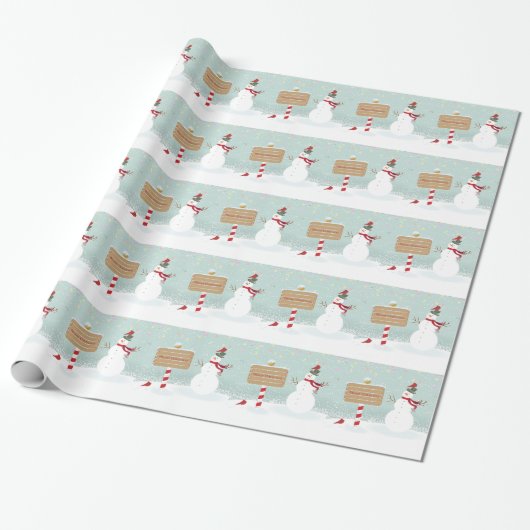 Merry Kerstmis Snowman Winter Scene Cadeaupapier (Uitgerold)