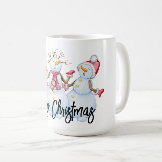 Merry Kerstmis Snowmen Coffee Mok (Voorkant rechts)