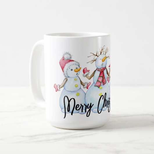 Merry Kerstmis Snowmen Coffee Mok (Voorkant links)