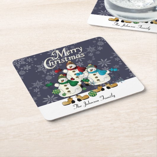 Merry Kerstmis Snowmen Pals | Kerstmis Kartonnen Onderzetters (Schuin)
