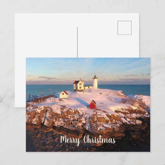 Merry Kerstmis Snowy Maine Nubble Lighthouse Briefkaart (Voorkant / Achterkant)