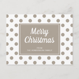 Merry Kerstmis Taupe Beige Polka Dots Briefkaart
