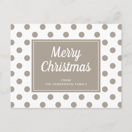 Merry Kerstmis Taupe Beige Polka Dots Briefkaart (Voorkant)