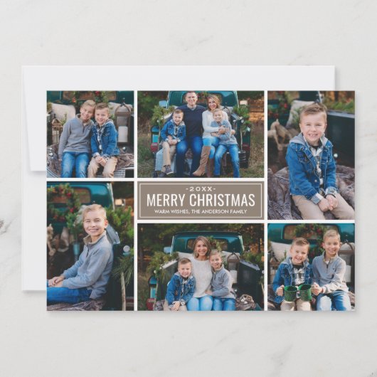 Merry Kerstmis Taupe Gray Photo Collage Feestdagenkaart (Voorkant)
