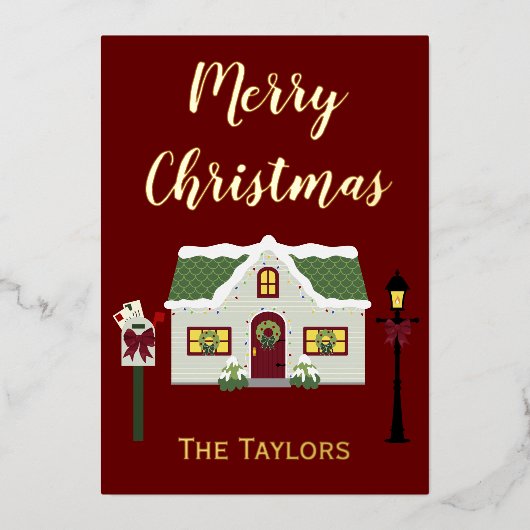 Merry Kerstmis Thuis Folie Feestdagenkaart (Voorkant)