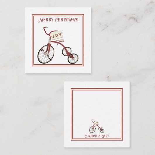 Merry Kerstmis Tricycle Joy Gift Label Informatiekaartje (Voorkant / Achterkant)
