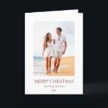 Merry Kerstmis Tropical Beach Vacking Foto Feestdagen Kaart<br><div class="desc">Tropische beach-vakantiekaart,  met een kustthema en een rood typografisch ontwerp. Met aanpasbare rode letters kunt u uw eigen tekst toevoegen. U verandert ook de foto met uw om speciaal te maken. Geweldig omdat je dierbaren een prettige kerst uit je vakantiebestemming wilt wensen.</div>