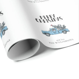 Merry Kerstmis  Truck and Tree Monogram Cadeaupapier