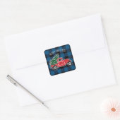 Merry Kerstmis  Truck Blue Buffalo Pset Vierkante Sticker (Envelop)