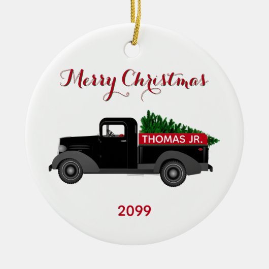 Merry Kerstmis Truck Ceramic Ornament (Voorkant)