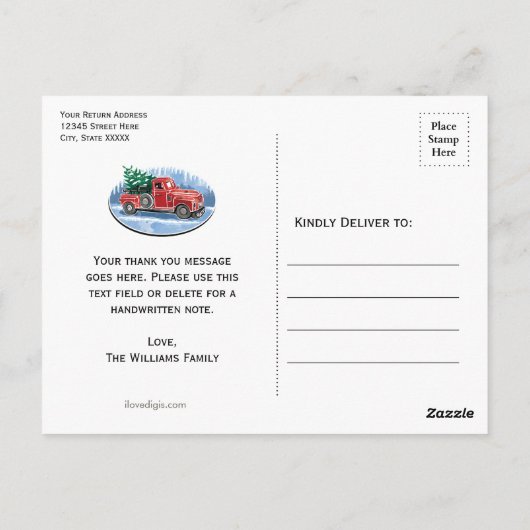 Merry Kerstmis  Truck Dank u Briefkaart (Achterkant)