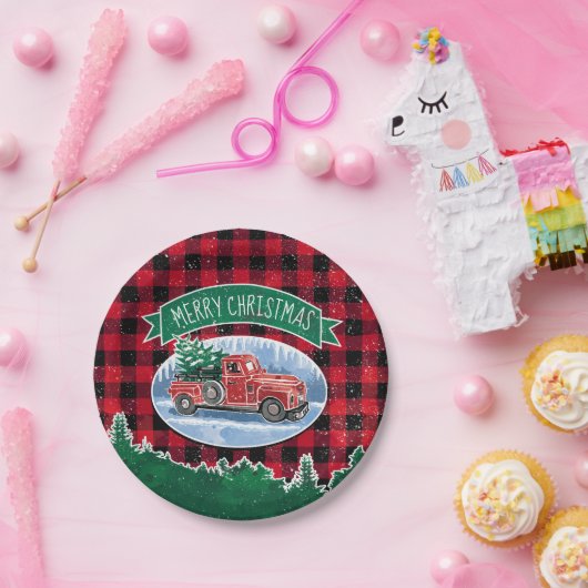 Merry Kerstmis  Truck Papieren Bordje (Feest)