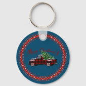 Merry Kerstmis  Truck Pine Tree Sleutelhanger (Voorkant)