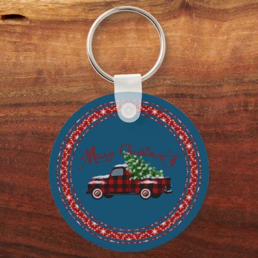 Merry Kerstmis  Truck Pine Tree Sleutelhanger (Voorkant)