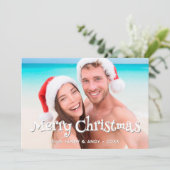 Merry Kerstmis Typografie 2 Side Design Photo Feestdagenkaart (Staand voorkant)