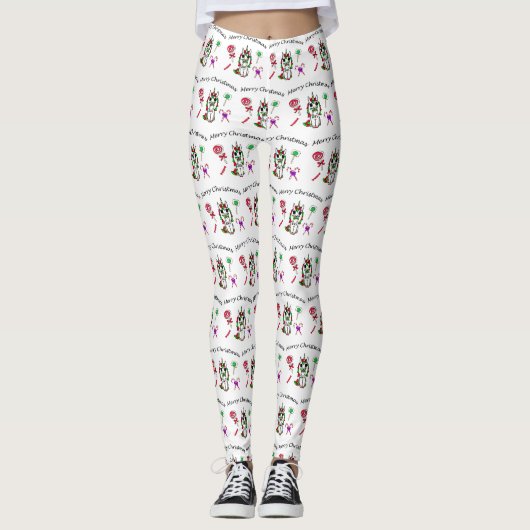 Merry Kerstmis Unicorn en Holiday Snoep Leggings (Voorkant)