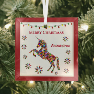 Merry Kerstmis Unicorn Glitter Personaliseren Glas Ornament