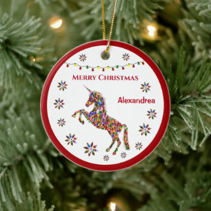 Merry Kerstmis Unicorn Glitter Personaliseren Keramisch Ornament