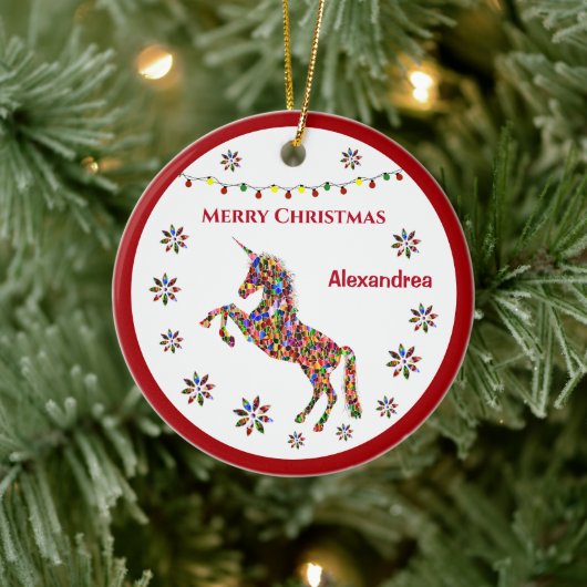 Merry Kerstmis Unicorn Glitter Personaliseren Keramisch Ornament (Boom)