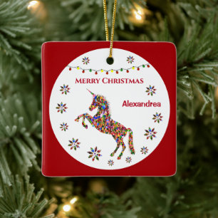 Merry Kerstmis Unicorn Glitter Personaliseren Keramisch Ornament
