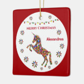 Merry Kerstmis Unicorn Glitter Personaliseren Keramisch Ornament (Links)