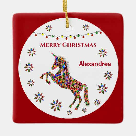 Merry Kerstmis Unicorn Glitter Personaliseren Keramisch Ornament (Voorkant)
