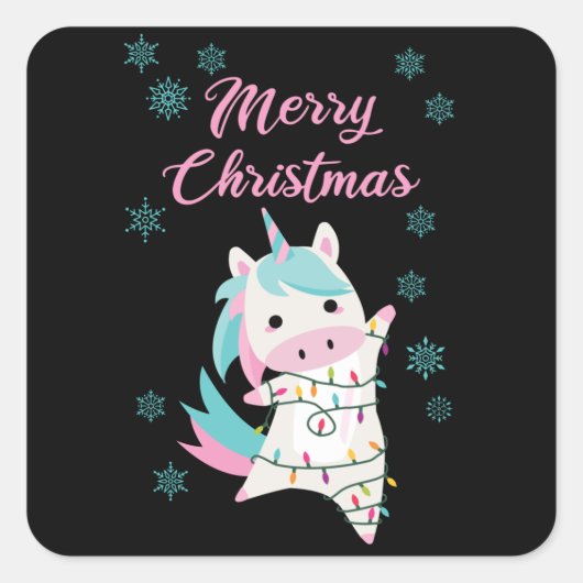Merry Kerstmis Unicorn Magical Snow Vierkante Sticker (Voorkant)