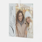 Merry Kerstmis Vertical Photo Snowflake Glas Ornament (Voorkant links)