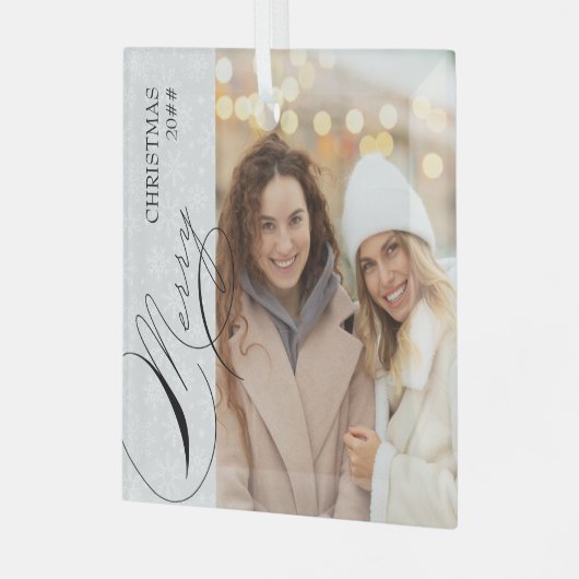 Merry Kerstmis Vertical Photo Snowflake Glas Ornament (Voorkant links)