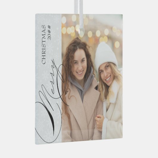 Merry Kerstmis Vertical Photo Snowflake Glas Ornament (Voorkant Rechts)