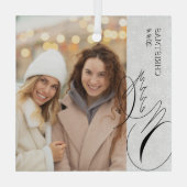 Merry Kerstmis Vertical Photo Snowflake Glas Ornament (Achterkant)