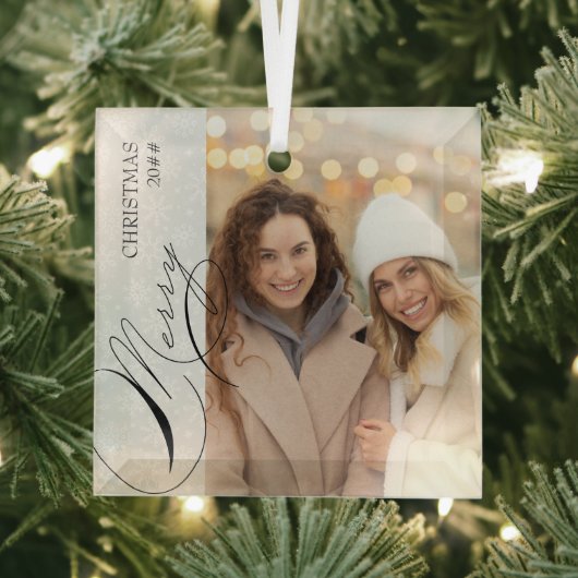 Merry Kerstmis Vertical Photo Snowflake Glas Ornament (Insitu)