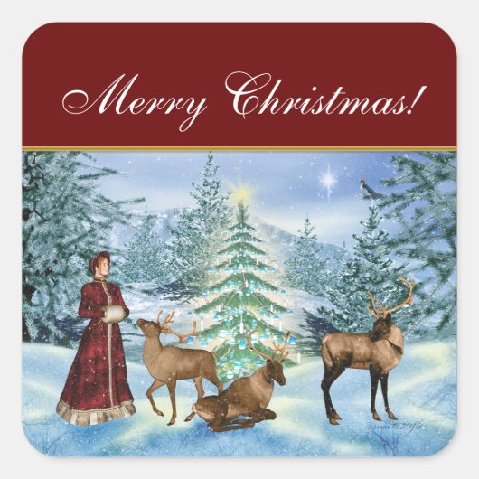 Merry Kerstmis Victoriaans Winter Scene Stickers (Voorkant)