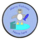 Merry Kerstmis Vissen Penguin Hockey Puck (Voorkant)